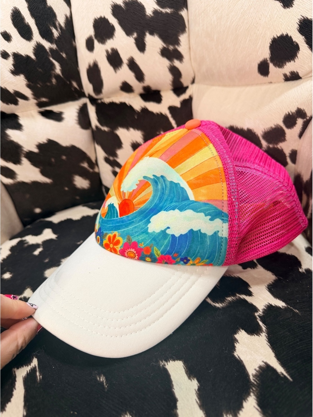 Natural Life Colorful Wave and Sunset Mesh Trucker Hat